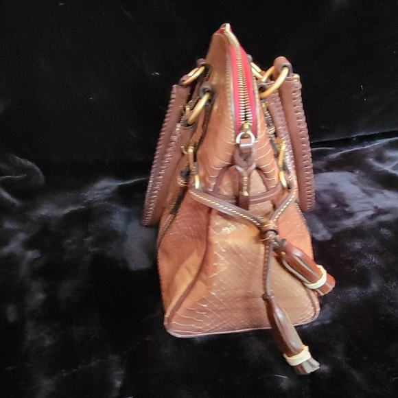 Dooney & Burke Pearly Python Embossed Leather Domed Buckled Satchel - Picture 4 of 5